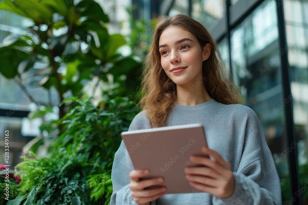Young Asian Woman Using Tablet in Urban Setting for Business Application Young Asian Woman Using Tablet in Urban Setting for Business Application