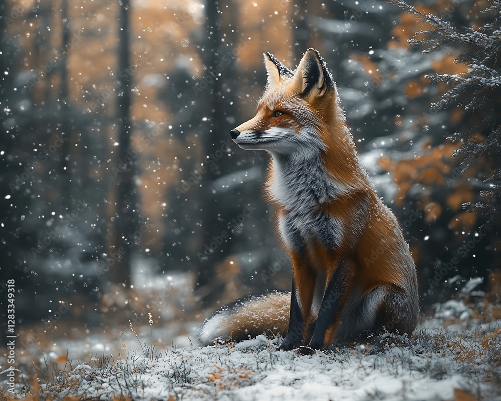 Obraz premium Winter Fox in Snowy Forest