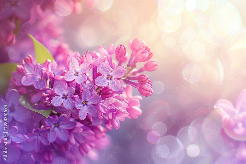 Fototapeta premium Lilac flowers close up background at sunny day. Selective focus. Professional photo