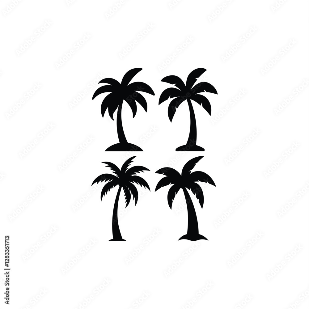 create a coconout tree silhouette vector icon desing with a white background