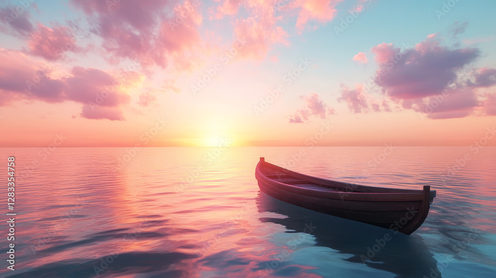 Parallax background, sunrise in ocean with boat 2d nature landscape. Separated layers wooden skiff floating under pink sky on calm water surface, sidescroller for game, Cartoon vector illustration Parallax background, sunrise in ocean with boat 2d nature landscape. Separated layers wooden skiff floating under pink sky on calm water surface, sidescroller for game, Cartoon vector illustration