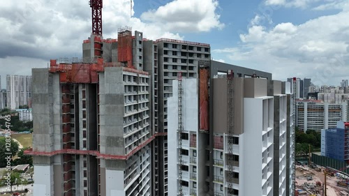 Residential public high rise HDB building under construction in Singapore - Feb 2025