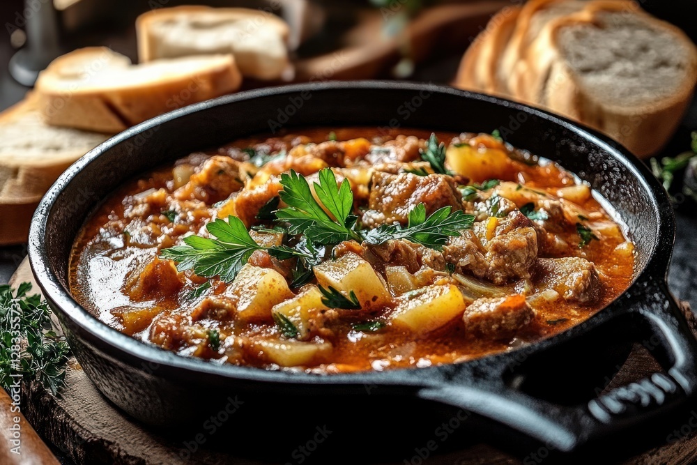 Hearty Beef Tripe Stew with Spices and Fresh Bread Hearty Beef Tripe Stew with Spices and Fresh Bread