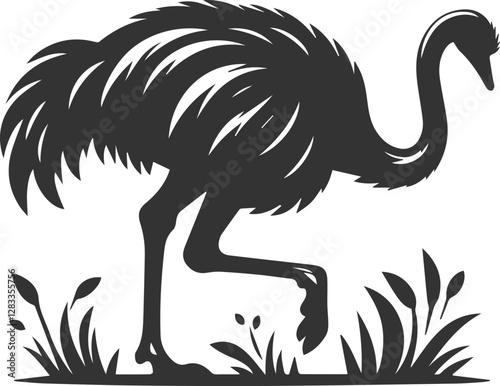 Ostrich walking with its head lowered animal vector silhouette