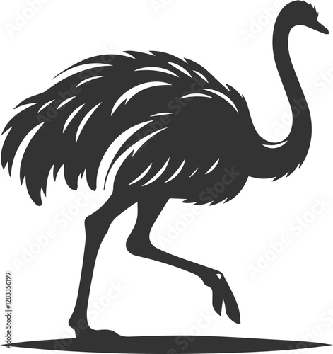 Ostrich walking with its head lowered animal vector silhouette