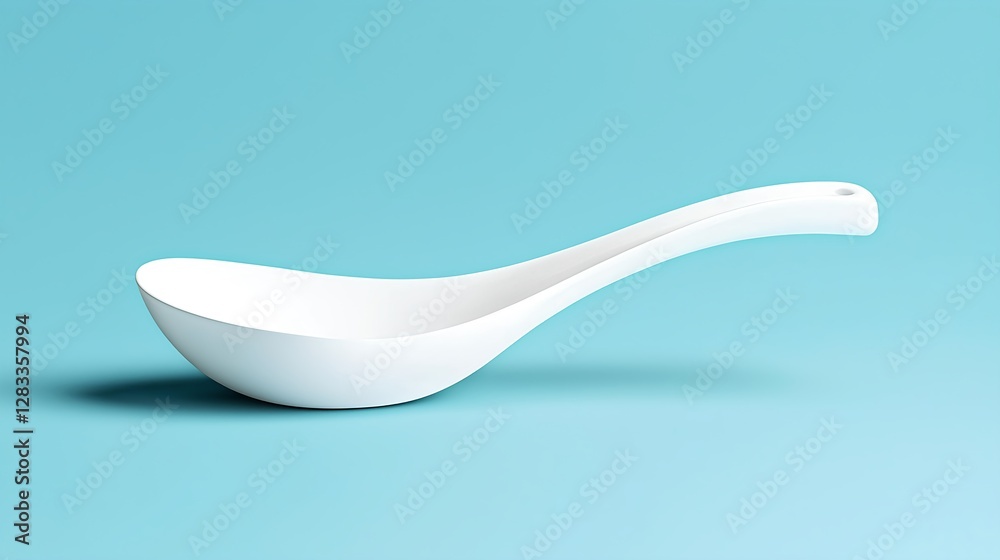 Elegant White Spoon on Soft Blue Background with Clean Lines Elegant White Spoon on Soft Blue Background with Clean Lines