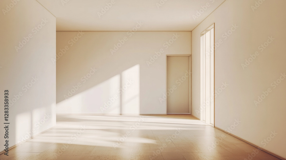 Fototapeta premium A room with a white door and a window