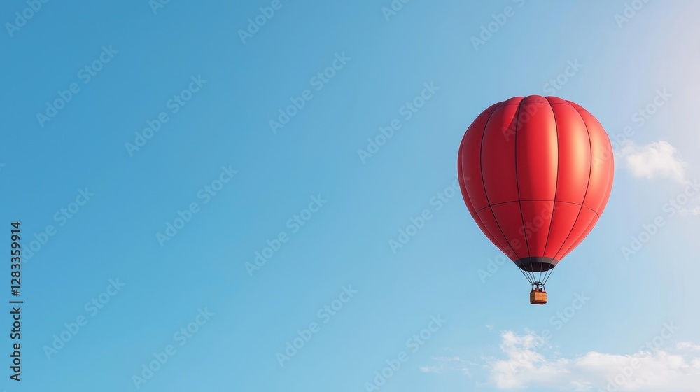 A vibrant red hot air balloon ascends gracefully against a clear blue sky, creating a picturesque aerial scene. A vibrant red hot air balloon ascends gracefully against a clear blue sky, creating a picturesque aerial scene.