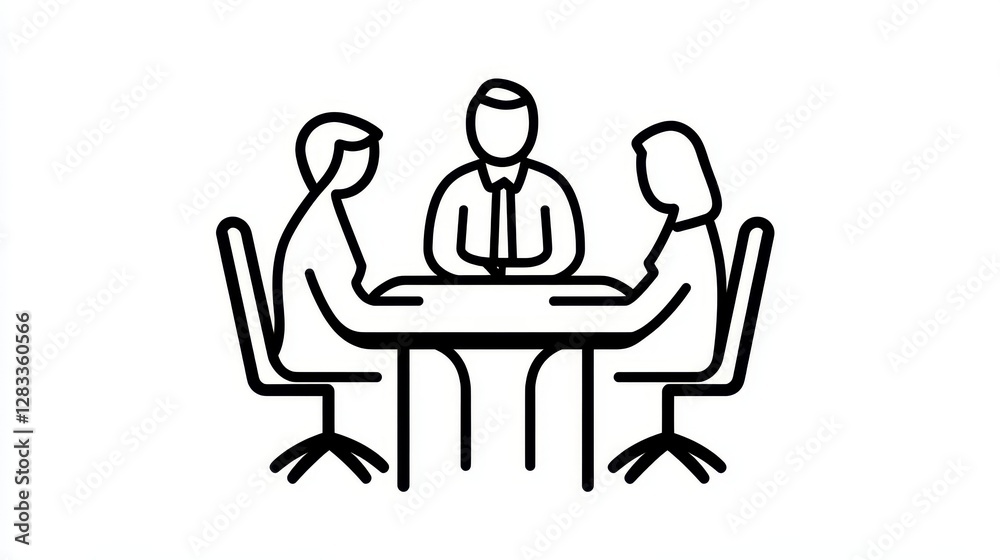Simple Line Drawing of Three People in a Business Meeting and Planning Simple Line Drawing of Three People in a Business Meeting and Planning