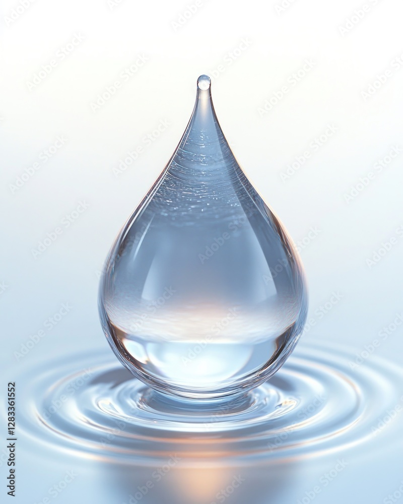 Close Up Hyper Realistic Water Droplet on White Background Close Up Hyper Realistic Water Droplet on White Background