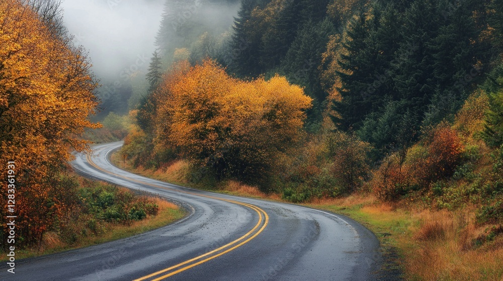 Serene Autumnal Drive: Misty Mountain Road Serene Autumnal Drive: Misty Mountain Road