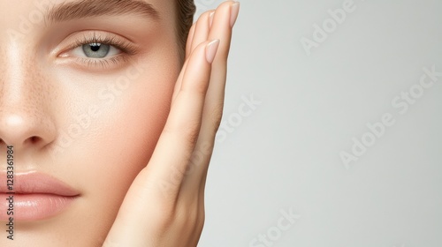 Close-Up of Young Woman Touching Her Smooth Glowing Skin