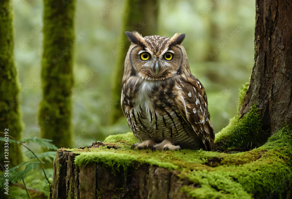 Owl on tree portrait Owl on tree portrait