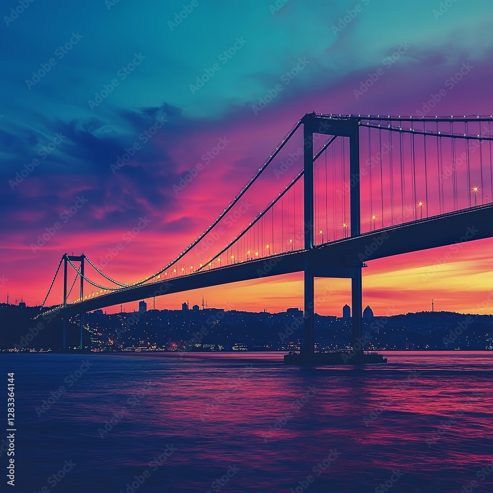 Fototapeta premium Bosphorus Bridge, the first lights of the morning. Istanbul Turkey.