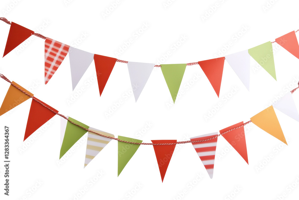 Obraz premium Colorful party bunting in green, yellow, and red, cut out