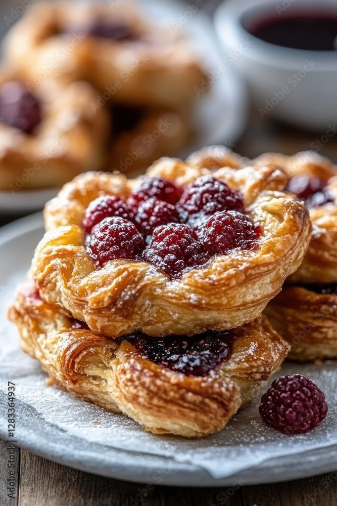 custom made wallpaper toronto digitalFreshly Baked Puff Pastry Pastries with Raspberry Filling and Powdered Sugar in a Cozy Kitchen Setting