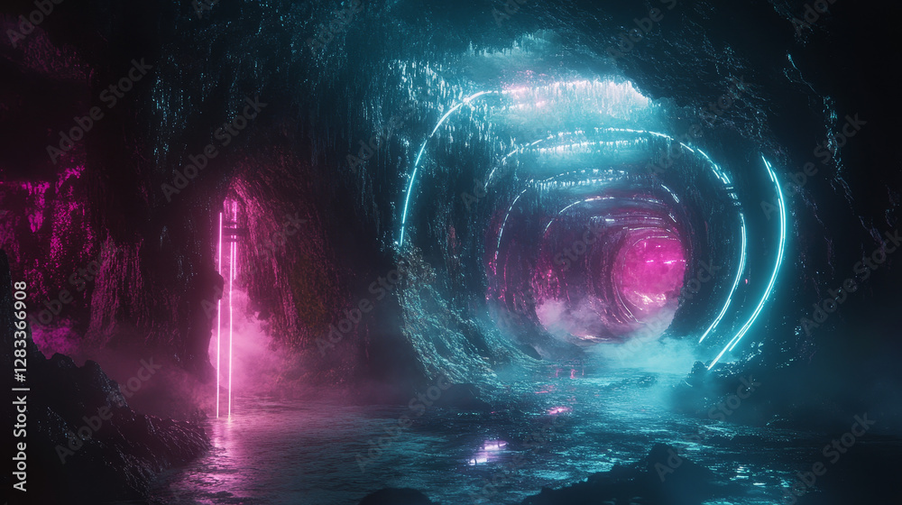 Neon glowing waves, magic energy space light concept, abstract background wallpaper design Neon glowing waves, magic energy space light concept, abstract background wallpaper design