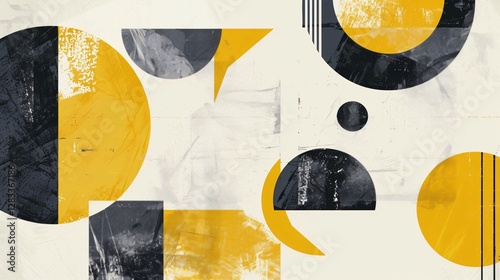 Flat Geometric Shape Design with Yellow Circle Decorative