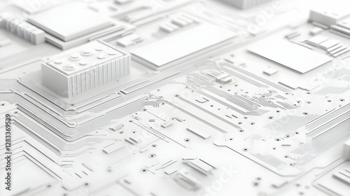 Wallpaper Mural Isometric View of a White Circuit Board with Microchips and Lines Torontodigital.ca