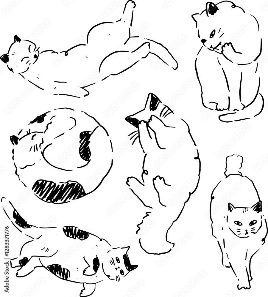 Fototapeta premium cute cats outline and text elements design for templates.