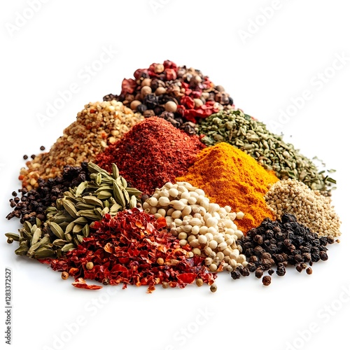 Vibrant Spice Medley on White Background for Culinary or Gourmet Concept