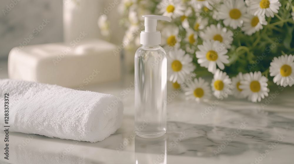 A Bottle of Lotion Placed on a Table Next to a Warm, Cozy Setup