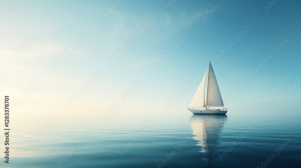 Fototapeta premium Serene Sailboat Gliding Across Calm Waters Under Clear Blue Sky