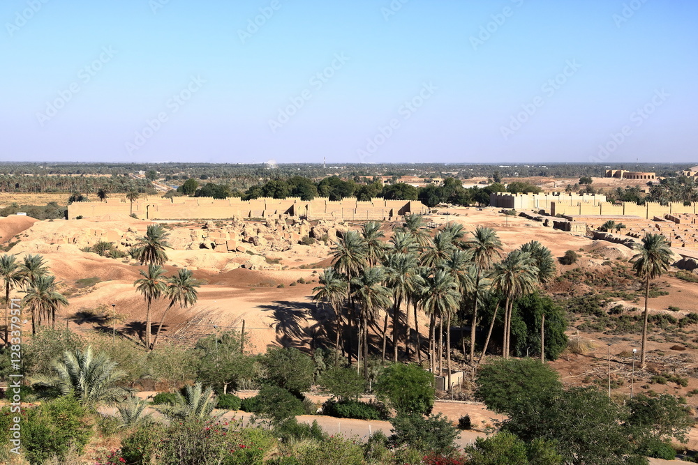 Upper view of the ancient city of Babylon from former Saddam Hussein palace in Hillah, Iraq Upper view of the ancient city of Babylon from former Saddam Hussein palace in Hillah, Iraq