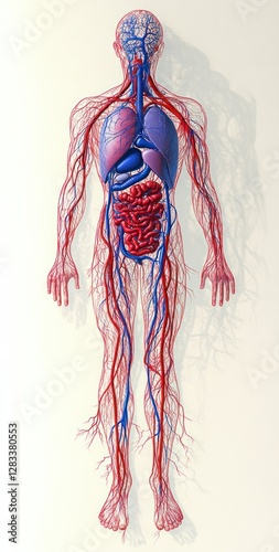 Human Circulatory System Anatomy Illustration Detailed Diagram of Arteries and Veins