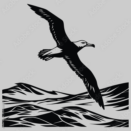 an albatross soaring over the ocean silhouette vector design art and illustration