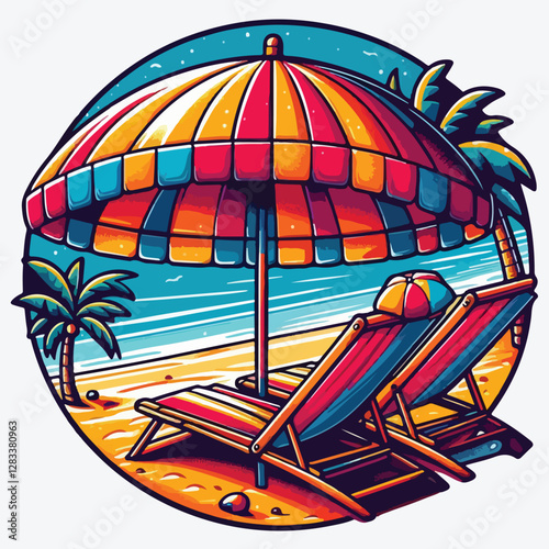BEACH CHAIRS UMBRELLA stock illustration