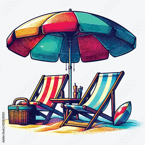 BEACH CHAIRS UMBRELLA stock illustration