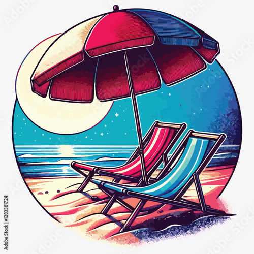BEACH CHAIRS UMBRELLA stock illustration