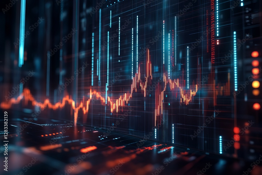 Abstract Digital Stock Market Data Visualization Orange Blue Neon Glow Technology Background Futuristic Financial Chart Graphic Design Element Modern Abstract Digital Stock Market Data Visualization Orange Blue Neon Glow Technology Background Futuristic Financial Chart Graphic Design Element Modern