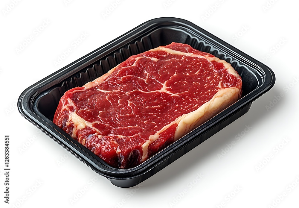 Raw Beef Steak in Black Tray  Fresh Meat  Grocery Store