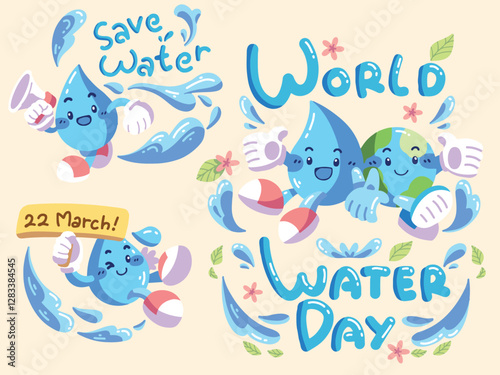 world water day mascot character icon flat illustration