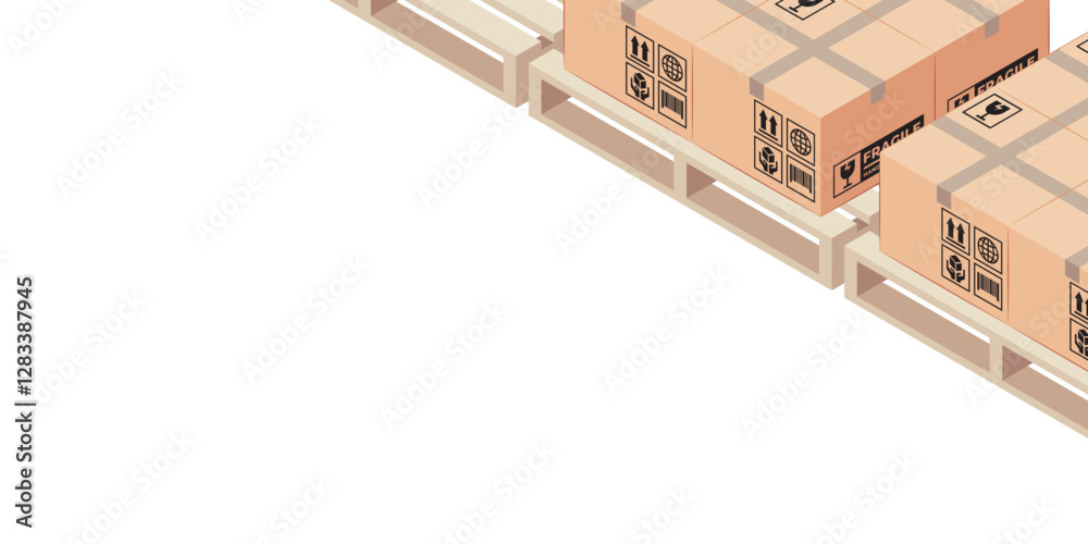 ISOMETRIC STACK OF BOXES ON WOODEN PALET RT