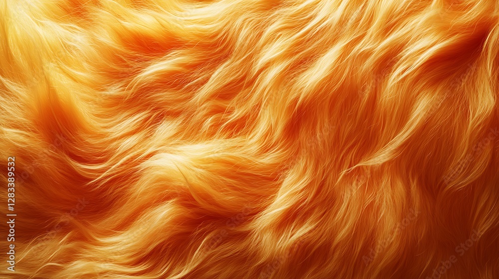 A macro view of fur transitioning from bright orange to pastel yellow, intricate details of soft hair strands, artistically folded patterns, glowing highlights emphasizing its luxurious texture, A macro view of fur transitioning from bright orange to pastel yellow, intricate details of soft hair strands, artistically folded patterns, glowing highlights emphasizing its luxurious texture,