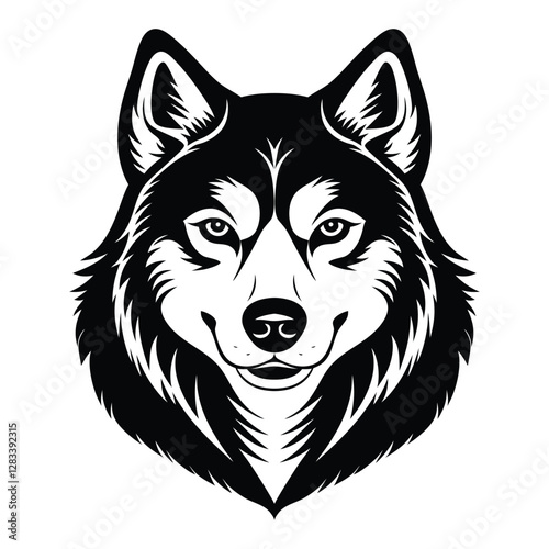 vector illustration of a dog.  Siberian Husky Dog Head Silhouette isolated on a white background. Siberian Husky Silhouette Vector