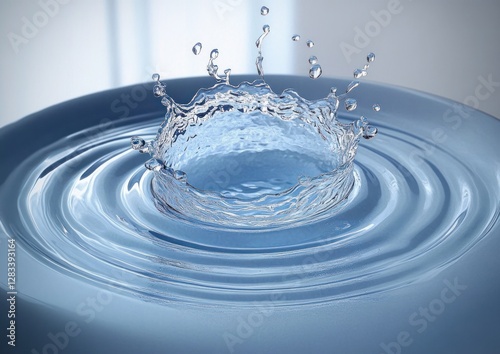 High-Speed Water Droplet Splash Crown in Pool on White Background Top View