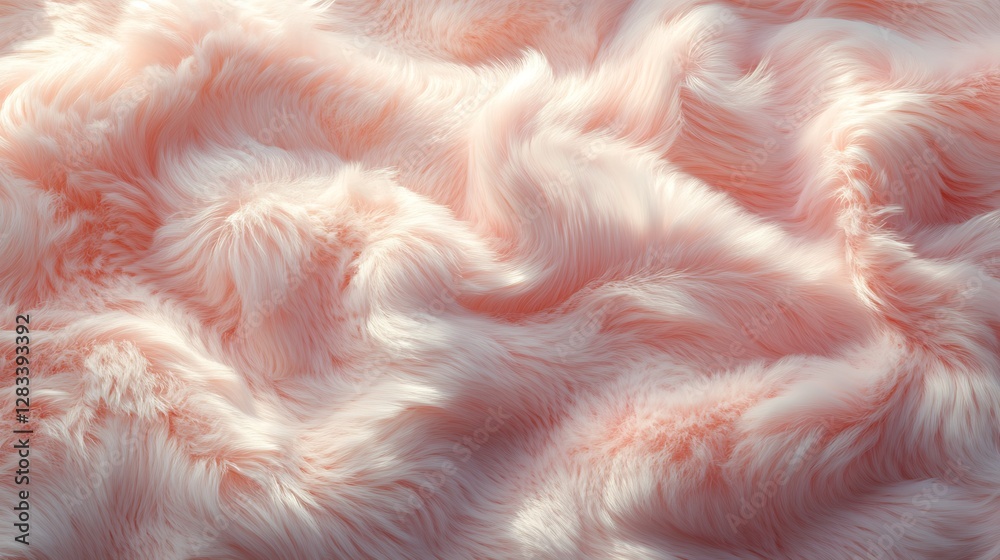 Luxurious fur transitioning from pale pink to snow white, artistically arranged in smooth, soft folds, intricate details of fine strands shimmering under gentle lighting, Luxurious fur transitioning from pale pink to snow white, artistically arranged in smooth, soft folds, intricate details of fine strands shimmering under gentle lighting,