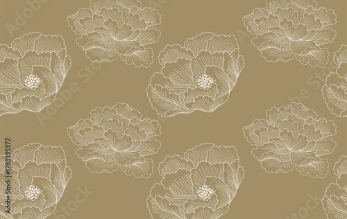 Japanese background with Asian traditional icon vector. Peony flower elements. Geometric pattern in vintage style. Invitation card design.