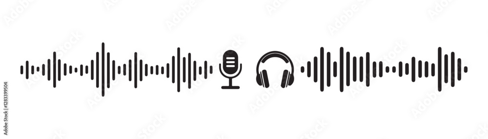 Sound wave icon. Headphone icon with microphone vector set. Vector illustration EPS 10 Sound wave icon. Headphone icon with microphone vector set. Vector illustration EPS 10