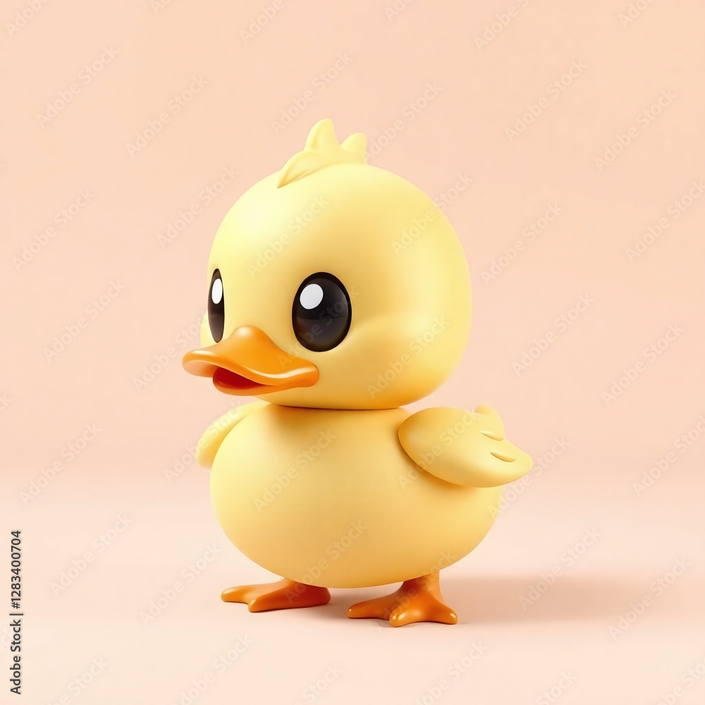 A cute 3D chibi baby duck, round plump body, tiny wings, large shiny eyes, glossy rubber duck texture, rendered in layered papier-mâché style, pastel background, soft lighting. A cute 3D chibi baby duck, round plump body, tiny wings, large shiny eyes, glossy rubber duck texture, rendered in layered papier-mâché style, pastel background, soft lighting.