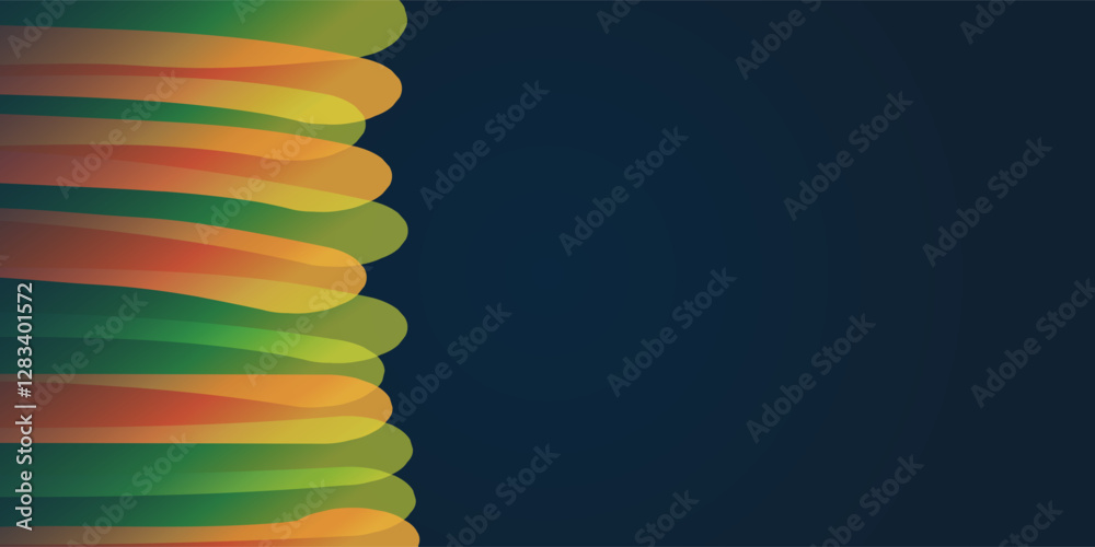 Thick vertical flow of colorful translucent curved 3d layers. Contrast of colored flow and dark solid space for your text. Multi purpose template, abstract background for websites, landing pages. Thick vertical flow of colorful translucent curved 3d layers. Contrast of colored flow and dark solid space for your text. Multi purpose template, abstract background for websites, landing pages.