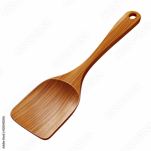 Realistic illustration of a wooden spatula with a rich natural wood grain texture, isolated on transparent background. photo