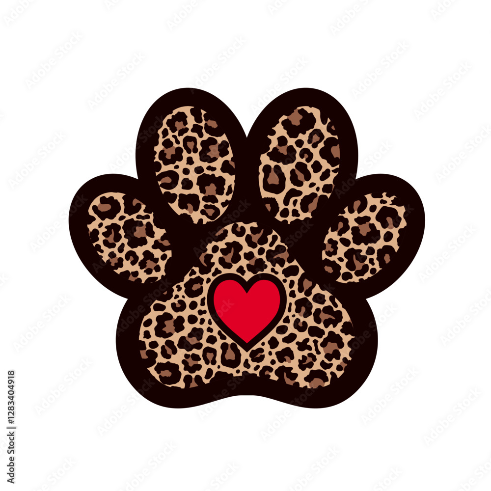 Paw print filled with leopard pattern. Paw print filled with leopard pattern.