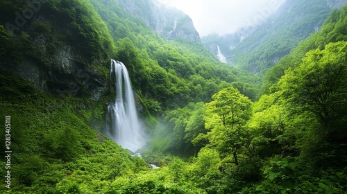 Wallpaper Mural Majestic Waterfall Cascading Through Lush Green Landscape Torontodigital.ca