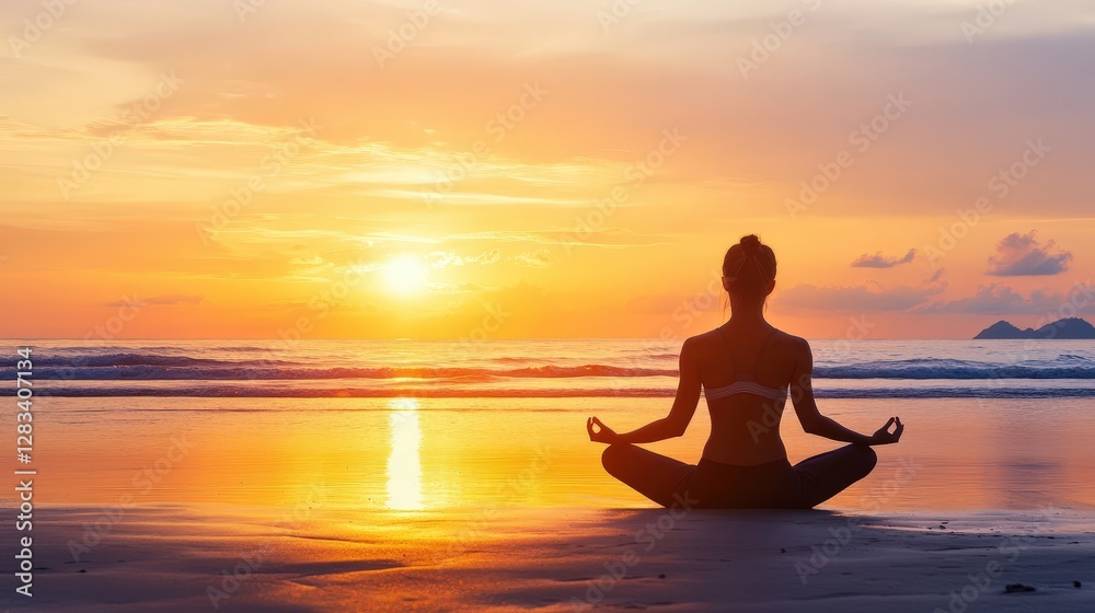A sunrise yoga session on the beach, with gentle waves in the background, creating a peaceful environment for relaxation and mind-body connection. A sunrise yoga session on the beach, with gentle waves in the background, creating a peaceful environment for relaxation and mind-body connection.