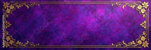 Distressed purple card with intricate floral pattern and golden embossing , embossed, floral, purple